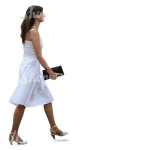 cut out woman in a fancy white dress walking