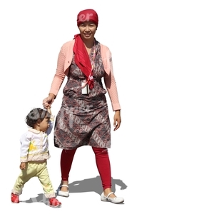 cut out asian woman standing with her daughter