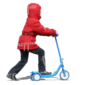 cut out girl in a red jacket riding a scooter