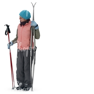 cut out woman standing with skis