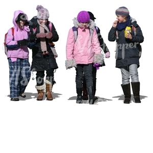 cut out group of schoolgirls walking