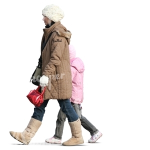 cut out woman walking with a little girl