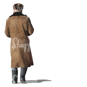 cut out elderly man in a winter coat walking