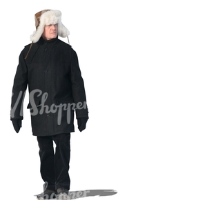 cut out elderly man in winter clothes walking