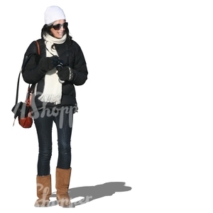 cut out woman in a winter jacket standing