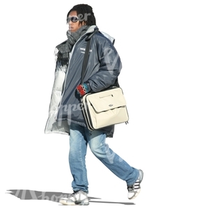 cut out black man in a winter jacket walking