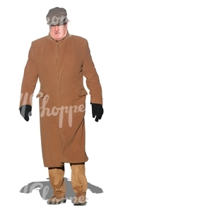 cut out man in a brown winter coat walking