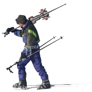 cut out man walking and carrying skis