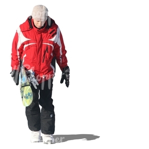 cut out man walking with a snowboard