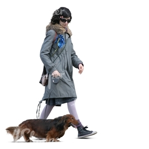 cut out woman walking a dachshund