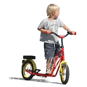 cut out blond boy riding a scooter