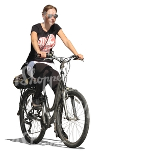 woman with sunglasses riding a bike