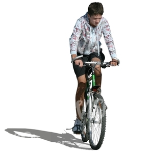 cut out young man in shorts cycling