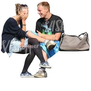 cut out man and woman sitting and talking