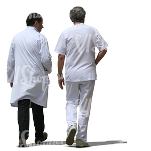 two cut out male doctors walking