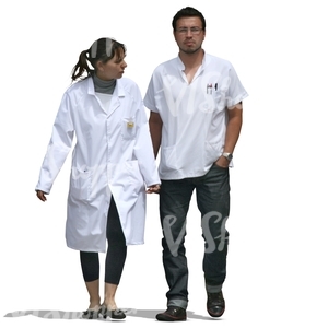 two cut out medical workers walking