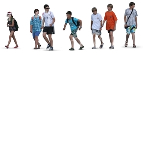 seven cut out children walking