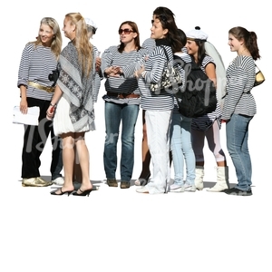 group of women in striped shirts standing