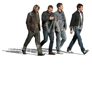 four cut out men walking