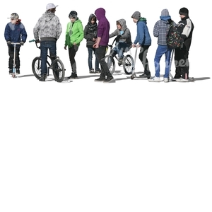 cut out group of teenage boys with bikes
