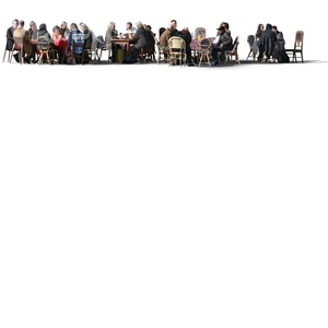 large cut out group of people hanging in a cafe