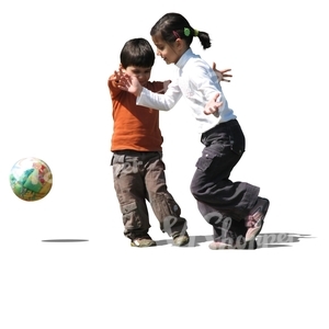 cut out little boy and girl playing football