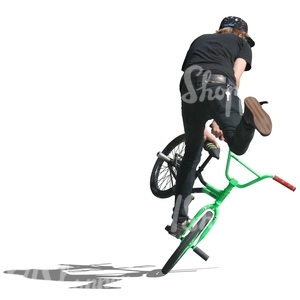 cut out teenager doing a stunt on bmx