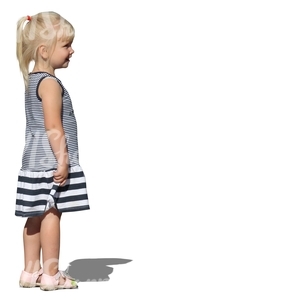 cut out blond girl in striped dress standing