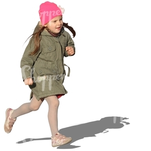 cut out girl in a spring coat running