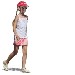 cut out girl with a baseball cap walking