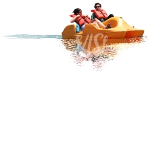man and woman riding on a pedalo