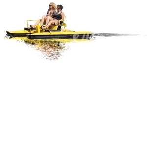 two women riding a pedalo