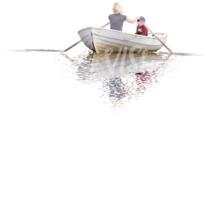 mother and son rowing a boat