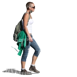 cut out woman with a backpack walking