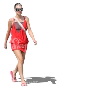 cut out resort style woman walking