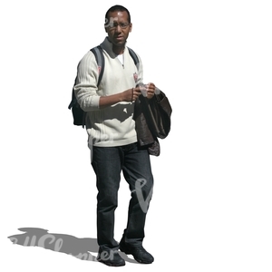 cut out black man in a white sweater walking
