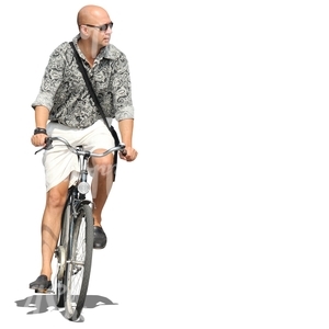 bald man riding a bike