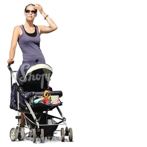 cut out woman standing with a baby carriage