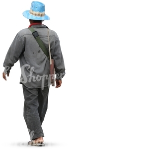 asian man with a hat walking