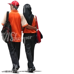 cut out asian couple walking