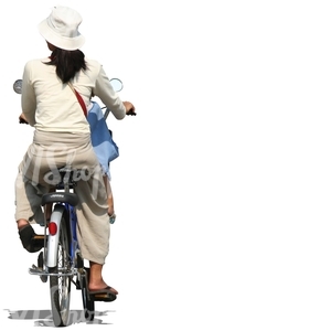 asian woman and a child riding a bike