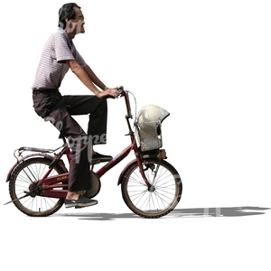 cut out asian man riding a bike