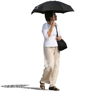 cut out asian woman standing under a parasol