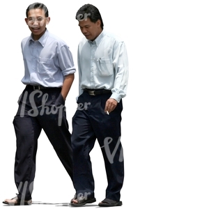 two asian businessmen walking and talking