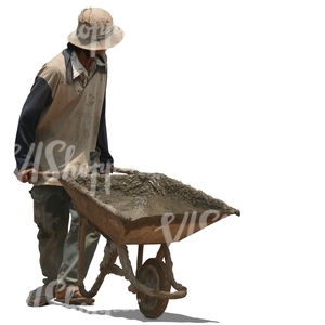 cut out asian worker pushing a barrow