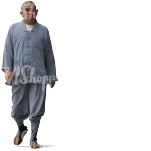 cut out asian man in ethnic clothes walking