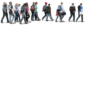 cut out group of teenagers walking