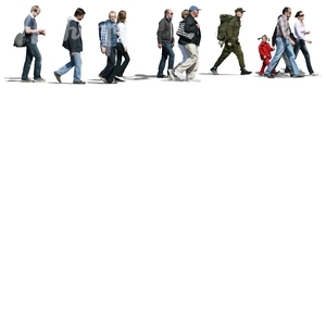 cut out group of twelve people walking