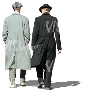 two men in retro style coats walking