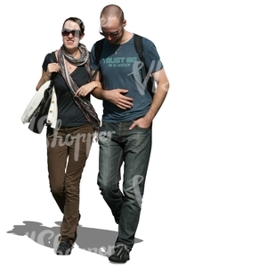 man and woman walking arm in arm